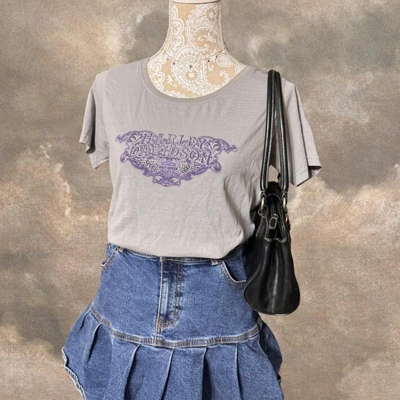 Harley Davidson Women's Gray Grand Turk Rhinestone Graphic T-Shirt Size L - Picture 1 of 7